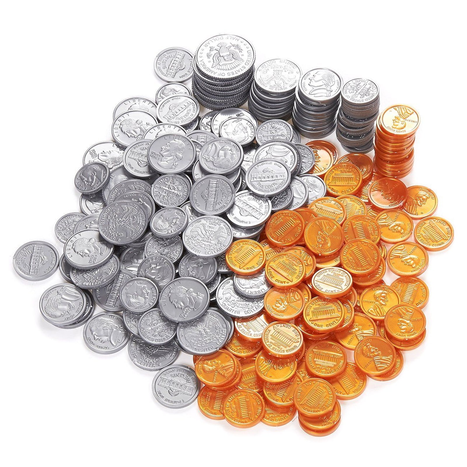 Pack Of 250 Play Coin Set Includes 10 Half Dollars 40 Quarters 50 