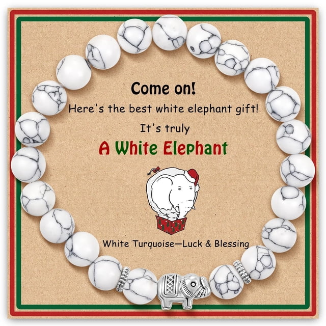 Faty-T Cadeaux Éléphant pour Femmes Bracelet Éléphant Pierres Précieuses Rondes Bracelets Style Animal Bracelet Extensible Cadeaux de Noël pour Femmes