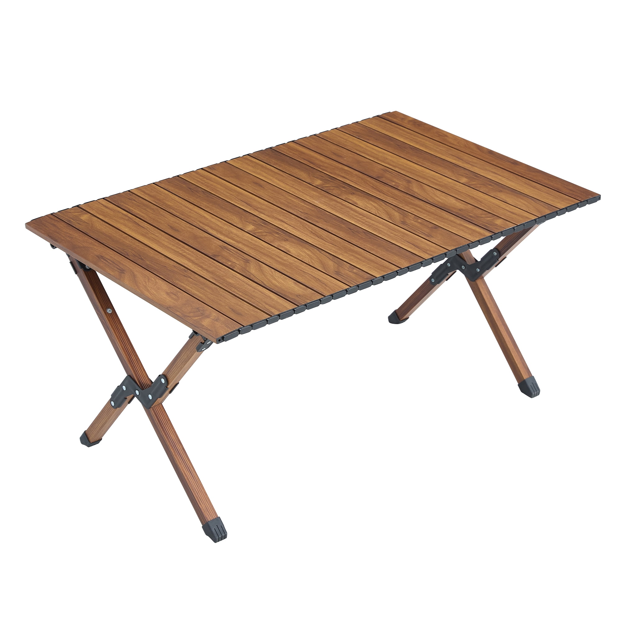 Folding Outdoor Table Lightweight Aluminum RollUp Rectangular Table Brown for Indoor Outdoor Camping Picnics Beach Backyard BBQ Party Patio