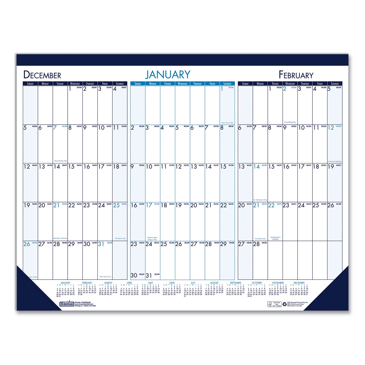 House of Doolittle Three Month Desk Pad Calendar 22 x 17 2021-2023 136