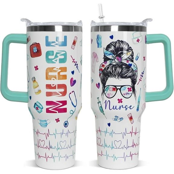 Nurses Gifts Nurse Tumbler with Handle & Straw - 40 oz Nurse Life Cup Coffee Mug Gifts for Women, Graduation, Appreciation, Nurses Week