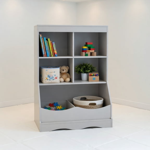 Topcobe 3-Tier Children's Multi-Functional Bookcase Toy Storage Bin Floor Cabinet, Kids Toy Storage Organizer-Gray