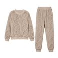 thumbnail image 3 of Viluyesy Girls 2 Piece Outfit Fleece Crew Neck Top and Jogger Pants Textured Long Sleeve Soft Warm Cozy Casual Sleepwear Pajama Set Khaki Size 6M, 3 of 4