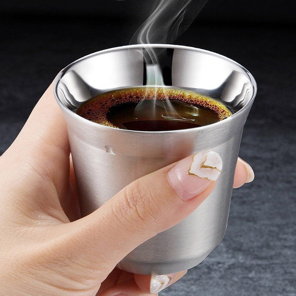 Yvsxxv 160ml Double Wall Stainless Steel Espresso Cup With Saucer Home Use 1Set
