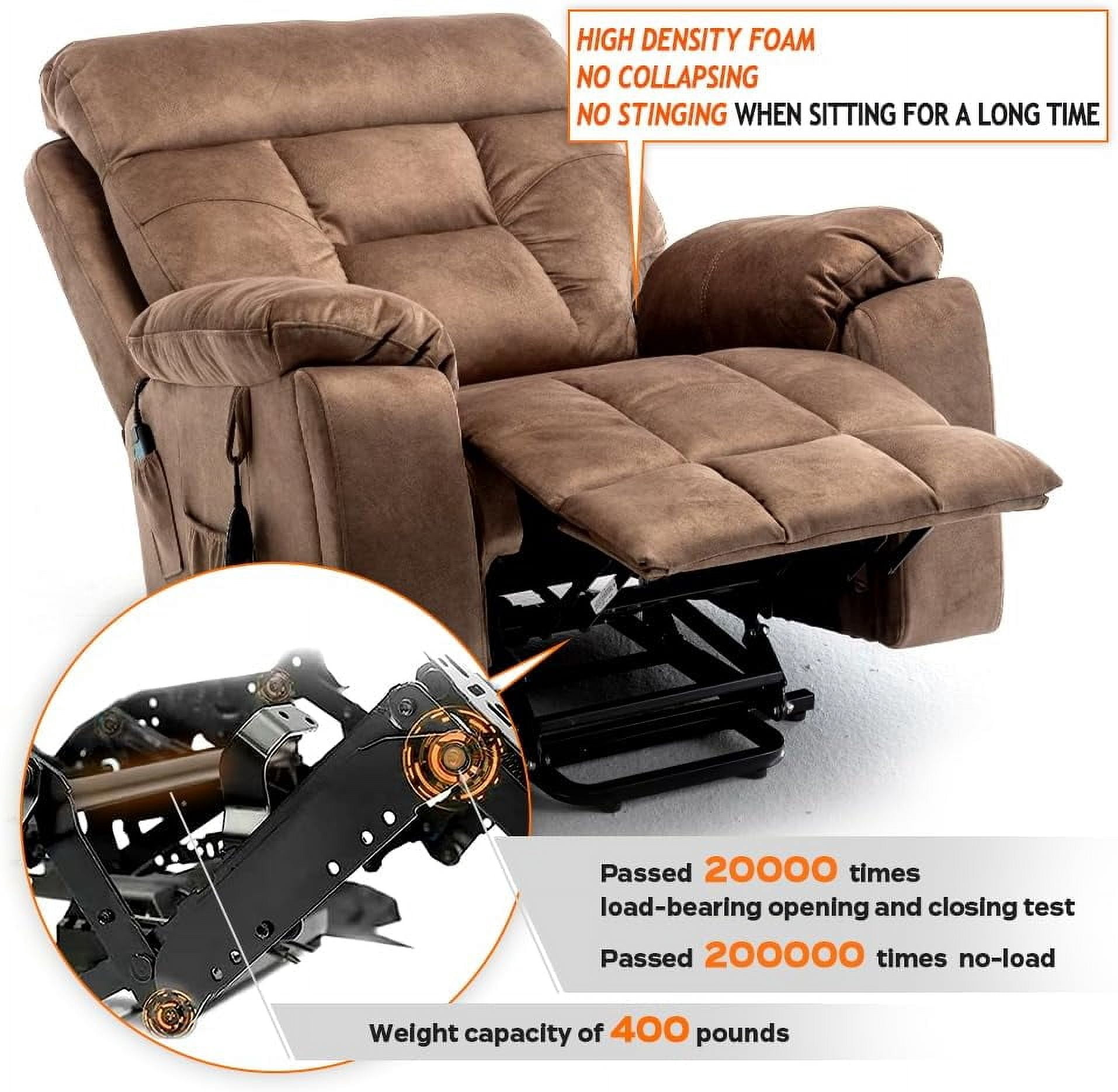 LITVZ 26in Extra Wide Recliner Chair for Big Man 400lbs, Oversized Power Lift Chair with Heat and Massage Hidden Cup Holder, Overstuffed Velvet Stand Up Recliner Lift Chairs for Elderly