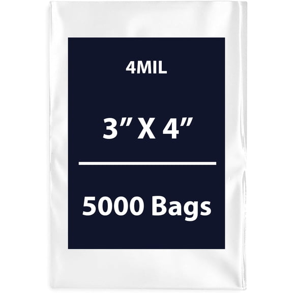 Clear Flat Poly Bags, 4Mil 3" X 4" & 5000 Bags | Low-Density Polyethylene (LDPE), Flat Open Top Plastic Packaging Packing | Flexible and Durable Plastic Bags