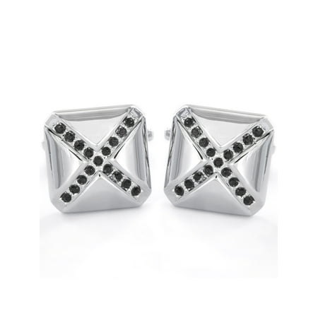 Men's Stainless Steel Black Cubic Zirconia Cufflinks