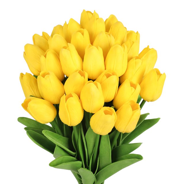 Tulipanes artificiales MACTING Yellow, 30 unidades, Real Touch