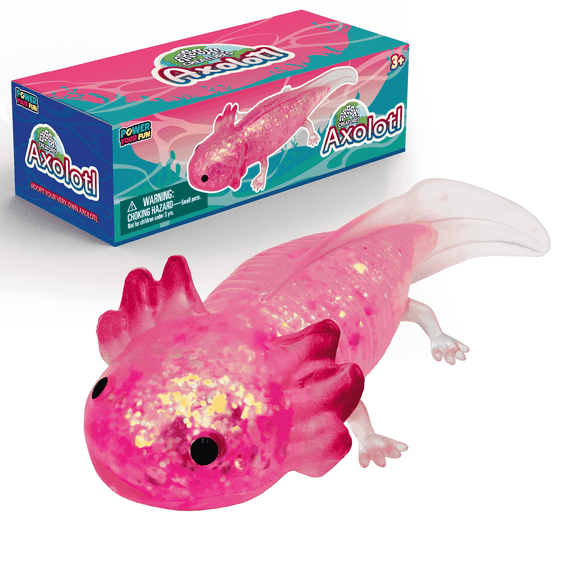 Power Your Fun Classic Unisex Squeezable Amphibians Axolotl Stress Ball Sensory Toys (Glitter Pink)