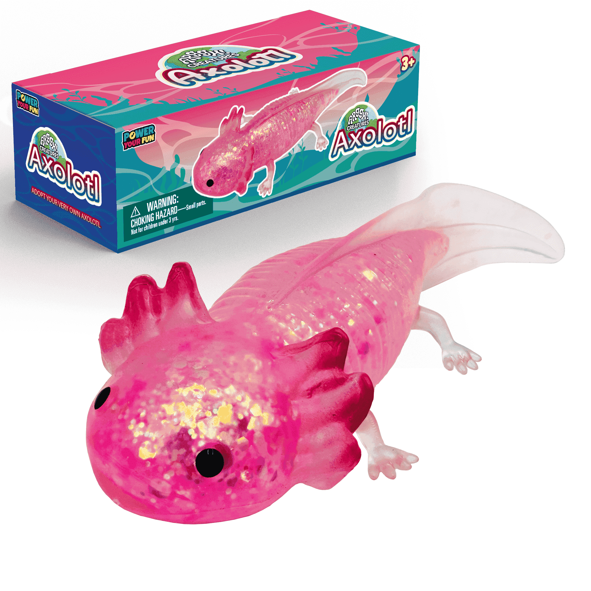 Power Your Fun Classic Unisex Squeezable Amphibians Axolotl Stress Ball Sensory Toys (Glitter Pink)