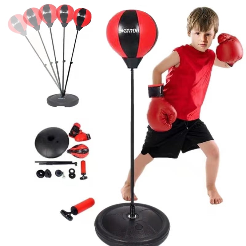 Height Adjustable Speed Ball with Boxing Gloves,Fitness Fun for The Entire Family,Red and Black Color Boxing Bag Punching Bag Boxing Training Sets for Adults Kids 