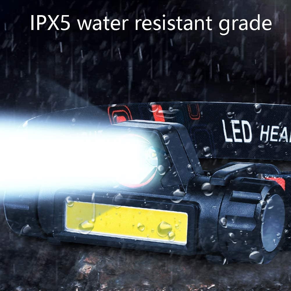 Headlamp Flashlight, Led Camping Headlight 500 Lumens USB Rechargeable Super Bright Head/2 Modes/Waterproof/Built in Batteries for Outdoors, Camping, Fishing,2 pack