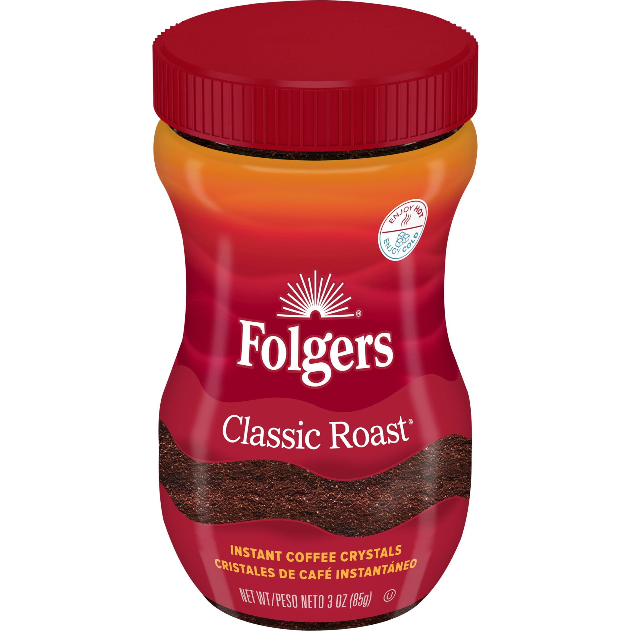 (12 pack) Folgers Classic Roast Instant Coffee, 3 oz Jar