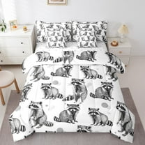 Erosebridal Cute Raccoon Bedding Sets Twin Size, Woodland Jungle Wildlife Comforter Sets with Sheets, Cartoon Animal Bedding Accessories, Super Cozy Room Decorative, Reversible 7pcs