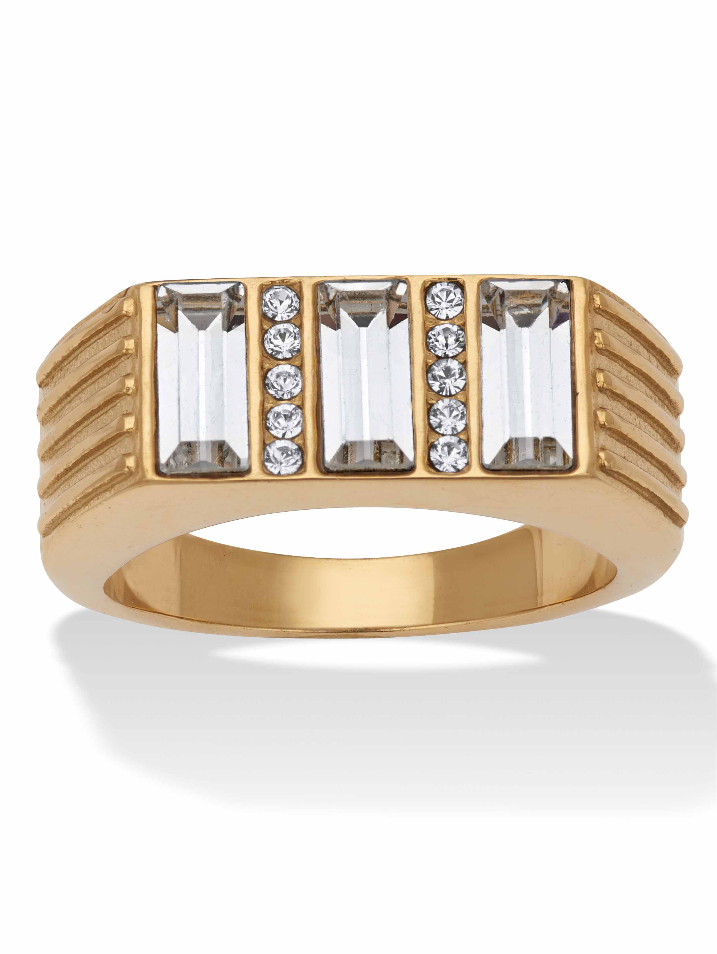 PalmBeach Jewelry Men's Baguette Crystal Yellow Gold IonPlated Stainless Steel Pave Ring