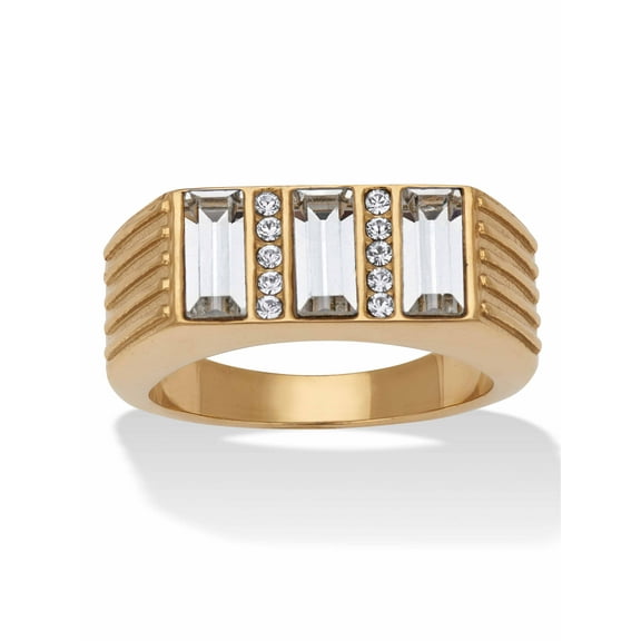 PalmBeach Jewelry Men's Baguette Crystal Yellow Gold Ion-Plated Stainless Steel Pave Ring