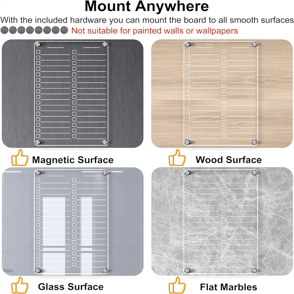 Acrylic Magnetic Dry Erase Board for Fridge,Clear Magnetic to Do List White Board,2Pcs Acrylic Dry Erase to Do List