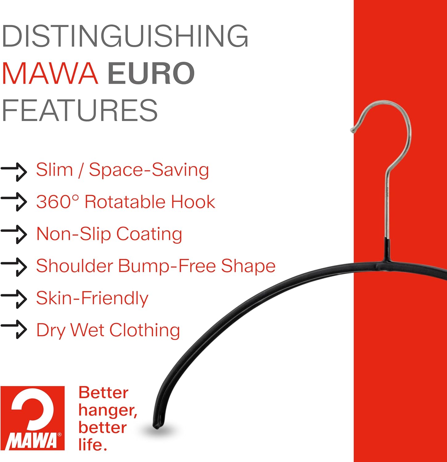 Euro Series Non-Slip Space Saving Clothes Hanger for Shirts & Dresses, Style 40/P, Set of 12