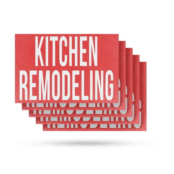 Kitchen Remodeling Vinyl Decal 5 Pack of 12 Inch x 16 Inch Weatherproof Heavy-Duty Adhesive Backing | Home Improvement Services, Custom Designs, Reliable Contractors | Made in USA