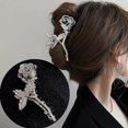 thumbnail image 4 of Clip de garra de flor Clips de pelo de rosa de metal lindo Tocado antideslizante grande Clip de garra de pelo de rosa plateada Pinzas de mandíbula de pelo largo y grueso Accesorios para el cabell, 4 of 5