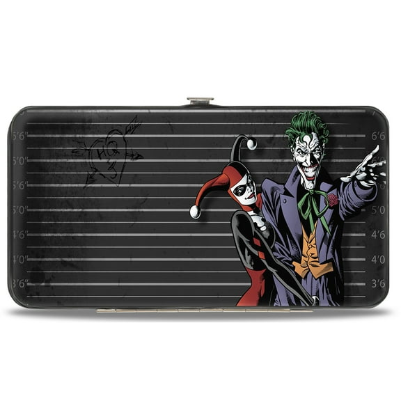 DC Comics Wallet, Hinged, Harley Quinn Hugging Joker Pose Lineup Grays, Vegan Leather
