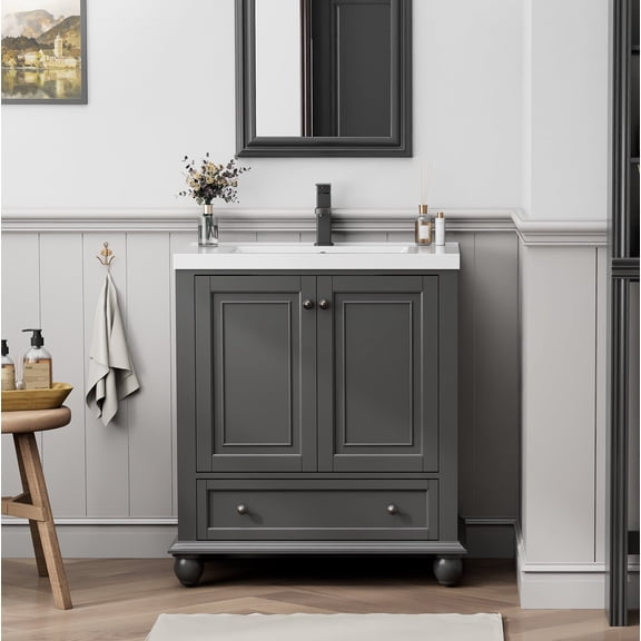 Eclife Vintage 30" Bathroom Vanity with Integrated Sink Top, Matt Gray