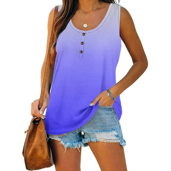 KSCYKKKD Tank Top for Women,Women Casual Sleeveless Tank Tops,Crew Neck Pullover Tank Tops Shirt,Gradient Loose Fit Shirt Tees,Light Purple,XL