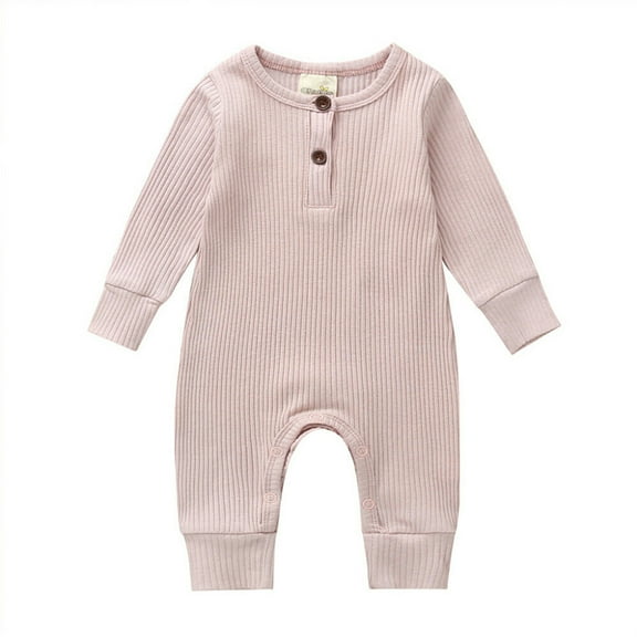 Musuos Newborn Baby Sping Fall Basic Romper 3M 6M 9M12M 18M Solid Color Knit Ribbed Long Sleeve Long Pants Soft Jumpsuit for Boys Girls