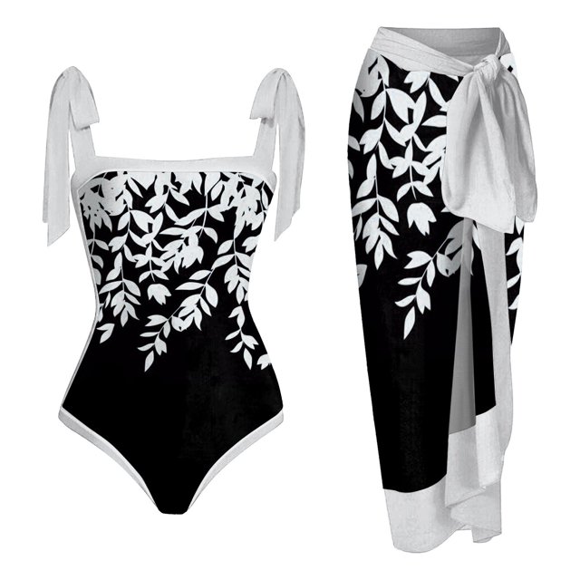 MKLEKYY Trajes De Baño Mujer Curvy Women 1 Piece Swimwear+1 Piece Cover Up Two Piece Vintage Print Swimsuit Monokini Bikini 2 Piece Swimsuits Two Piece Tankini Set 256