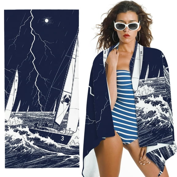 RKSupls Stormy Sea Sailing Oversized Microfiber Beach Towel, Ultra-Soft Microfiber Suitable for Bathroom, beach, Soft Super Absorbent- 30x60 in