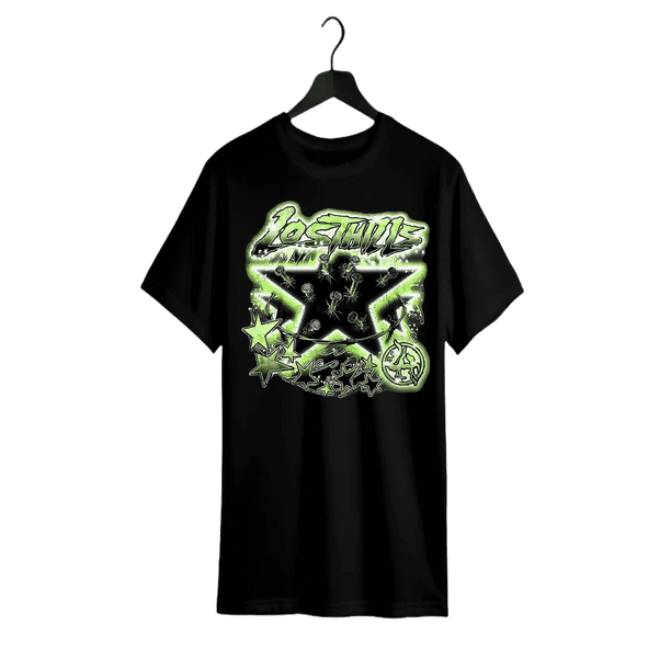Men's Black/Neon Green Reversible Graphic Tee - Cyberpunk T-Shirt with Front & Back Prints, Loose Fit Round Neck Streetwear for Concerts & Festivals - all-Season Comfort Shirt, Cool T Shirts,