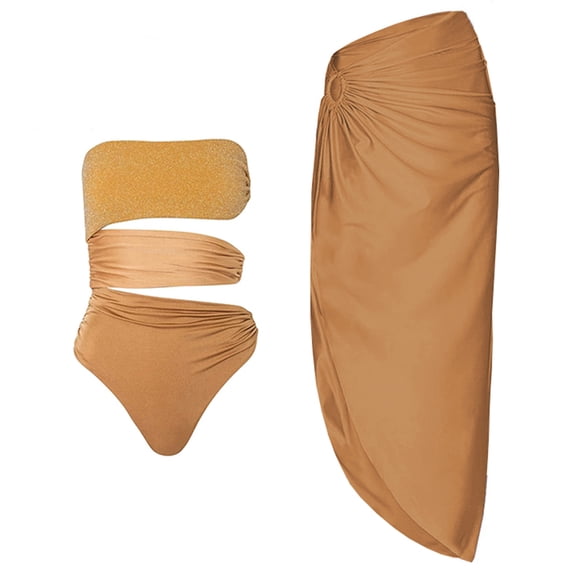 2024 High Quality One Piece Swimsuit Floral Ruffle Printed Push Up Women Bikini Set Swimwear Push Up Bathing Suit Beach Wear (Gold,M)