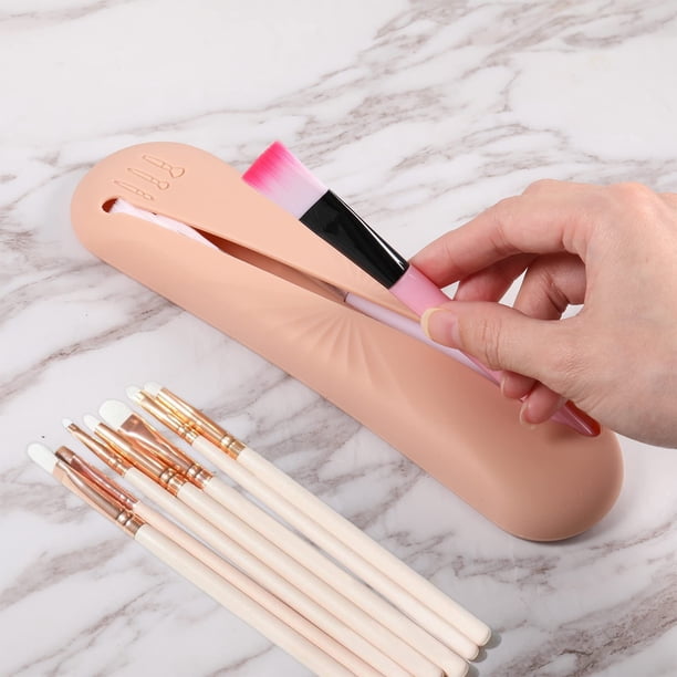 Vogacara Soporte para brochas de maquillaje de silicona hecho con estuche para brochas de maquillaje organizador de brochas de maquillaje seguro Ayudas para vestirse con gancho de botón caqui