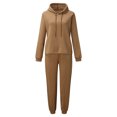 thumbnail image 3 of Trajes De 2 Piezas Conjunto a juego de 2 piezas para dama Cintura elástica Color sólido Casual Y2K para primavera otoño Kuymtek Caqui L para Mujer, 3 of 6