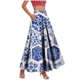 thumbnail image 3 of TaTaai Women's Vintage Boho Print High Waist Long Skirt Elastic Drawstring A-Line Ruffle Hem Maxi Skirt with Pockets for Daily Wear Gift, 3 of 9