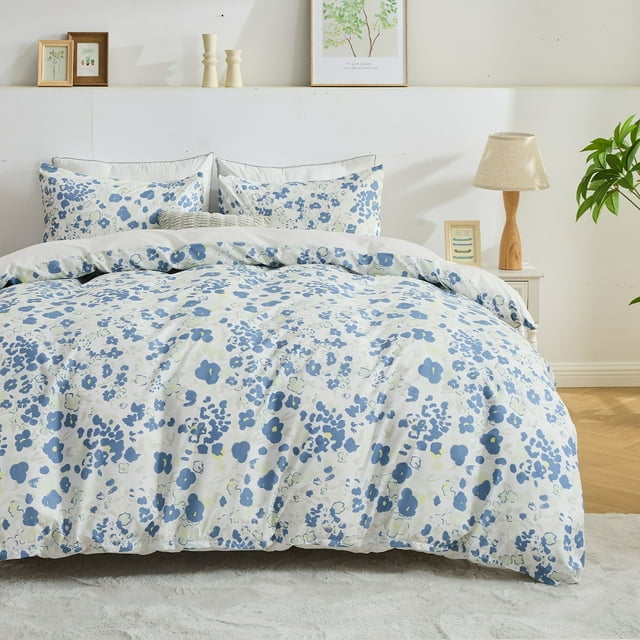 Hitime Ensemble de Housse de Couette Simple, Microfibre Douce et Respirante 3 Pcs Ensembles de Literie Simple, Motif Ensemble de Housse de Couette Simple Confortable, avec Fermeture Éclair (Simple)