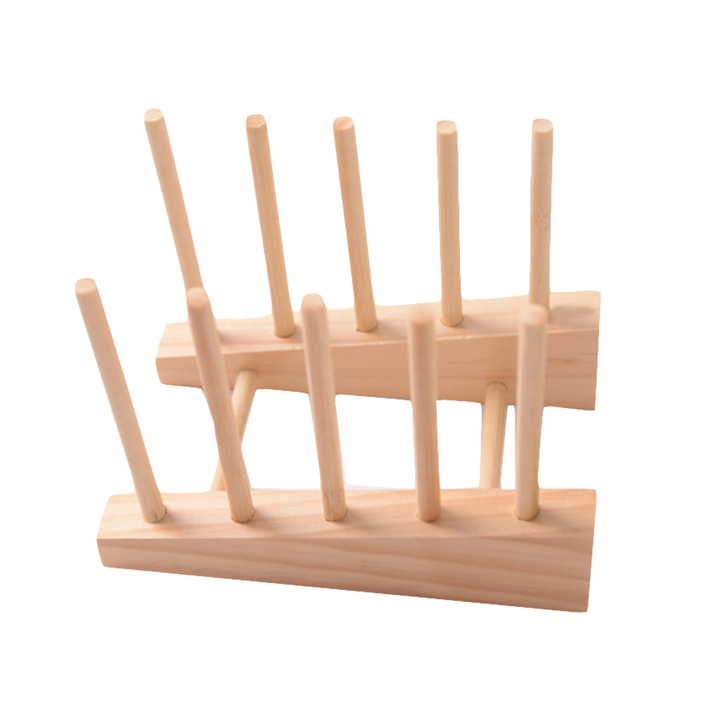 Dish Rack Pots Wooden Plate Stand Wood Kitchen Cup Display Drainer Holder NEW