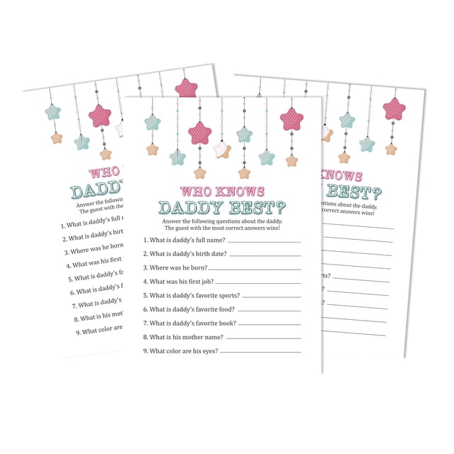 Inkdotpot Gender Neutral Who Knows Daddy BestBaby Shower GameCards-FunActivity Cards Set Of 50Star Party Theme