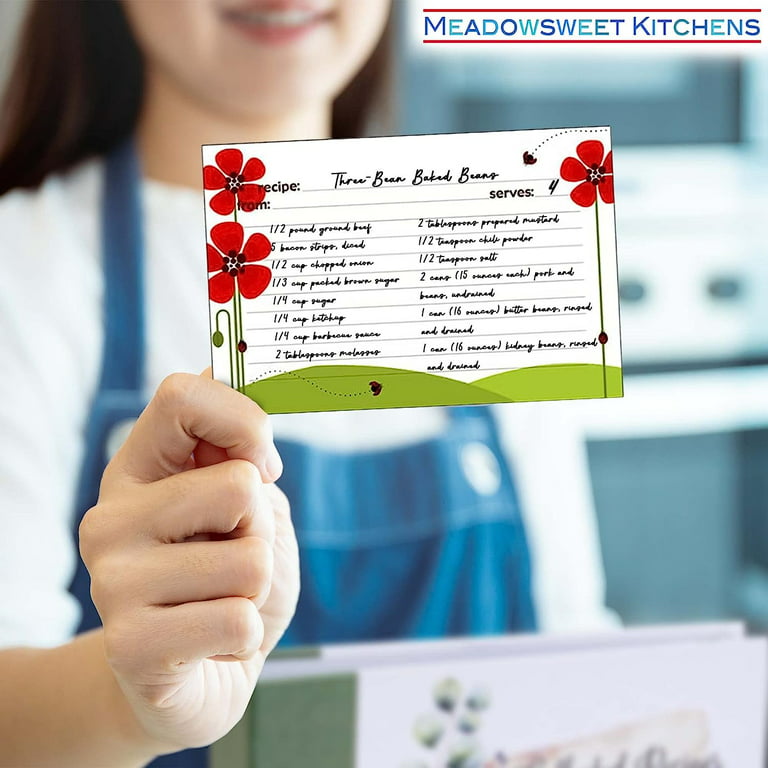 Meadowsweet Kitchens Recipe Card Set - 40 Double Sided Recipe Cards 4 x 6  Inch, Perfect Size Blank Cards for a Recipe Card Box, Make Your Own