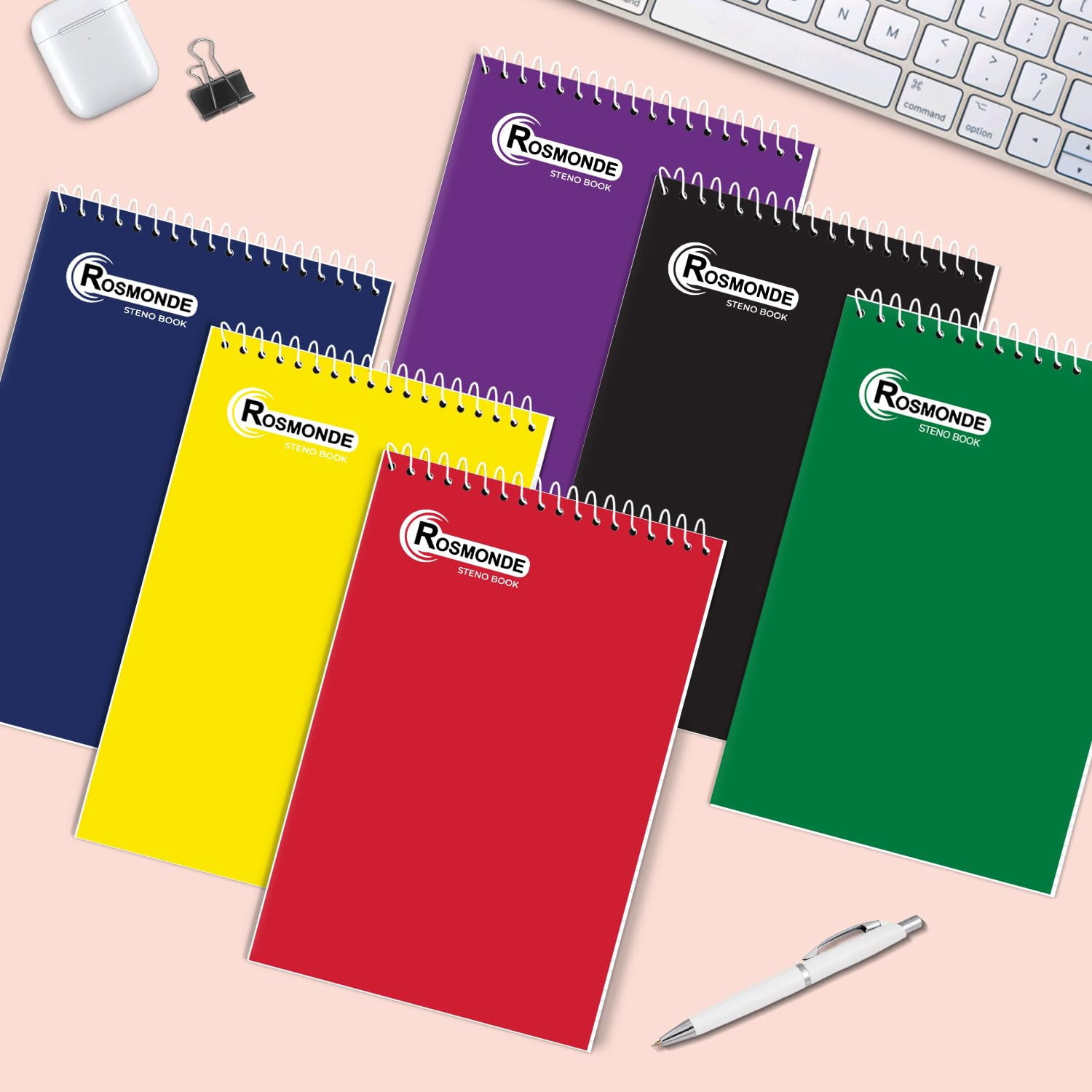 Rosmonde Spiral Steno Pads 48 Pack, 6 x 9 in, Gregg Ruled, 80 Sheets (160 Pages), Top Spiral Notebook, Assorted Covers, Bulk Steno Notebooks for Office, School & College Use