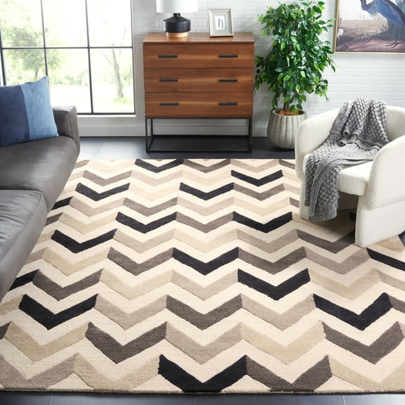 SAFAVIEH Cambridge Percival Geometric Wool Area Rug, Ivory/Black, 9' x 12'