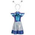thumbnail image 5 of XIAOCHA Girls Halloween Alien Theme Mini Dress Flutter Sleeve Fit Flare Silhouette Party Short Dress, 5 of 6