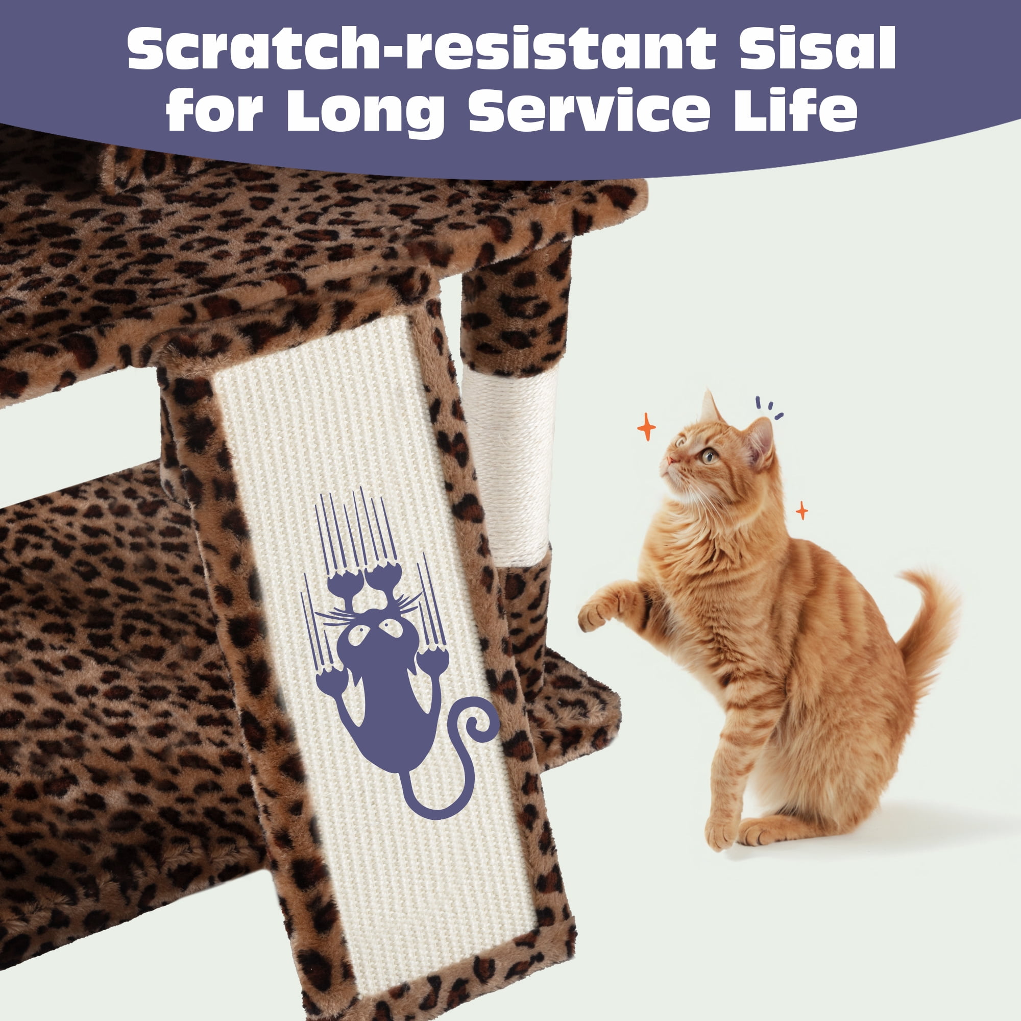 Sifurni 81" Multi-Level Tall Cat Tree Tower for Large Cat with Cat Condo and Hammock, Scratching Post & Scratching Ramp, Leopard Print