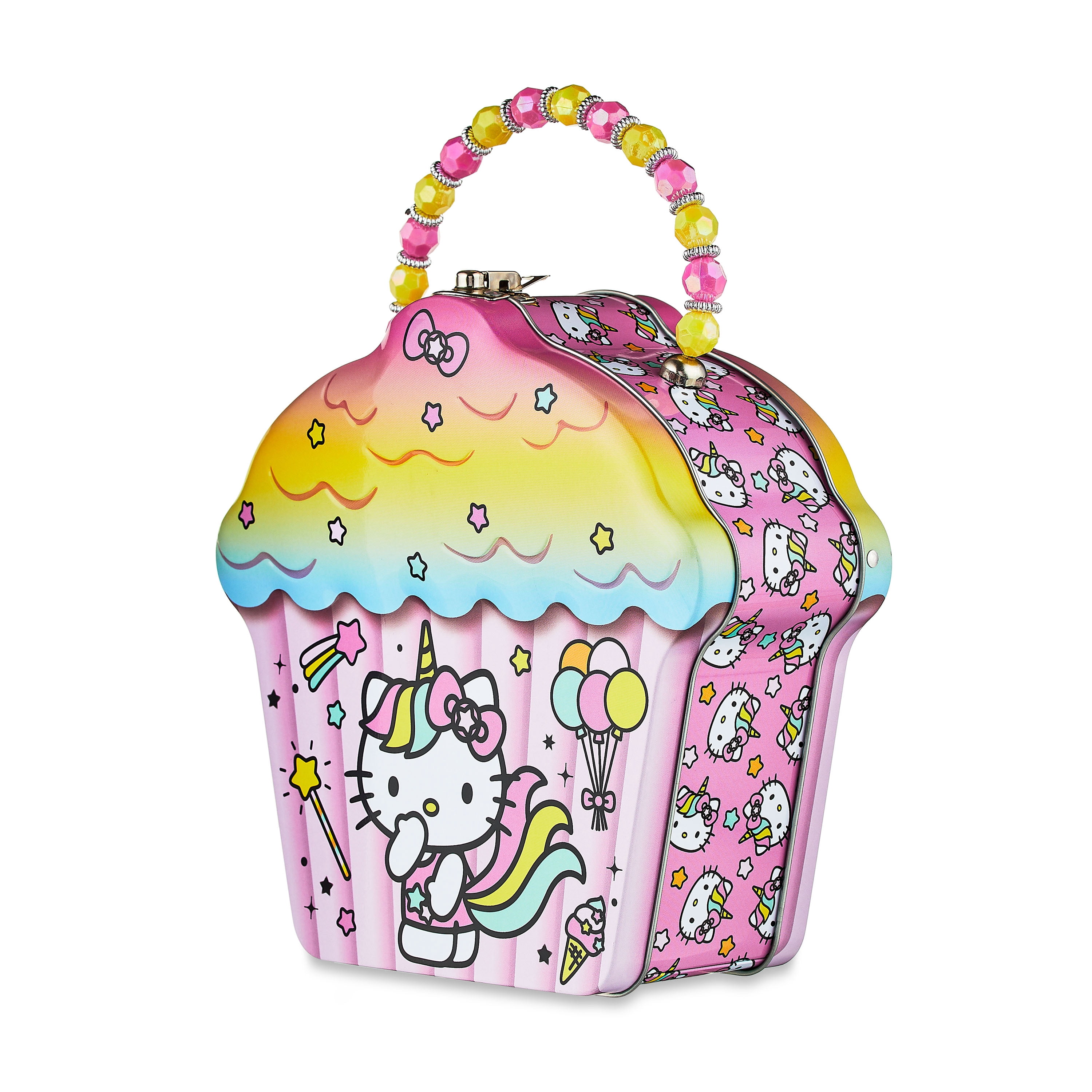 Hello Kitty Cupcake Shaped Easter Tin Carry All, 1 Count Beaded Handle, Sanrio