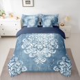 thumbnail image 2 of jejeloiu Vintage Baroque Floral 7 Pieces Bedding Comforter Set,Gothic Damask Print Full Bedding Set,White Blue Fitted Sheet Flat Sheet For Kids,Breathable Home Decor Reversible, 2 of 8