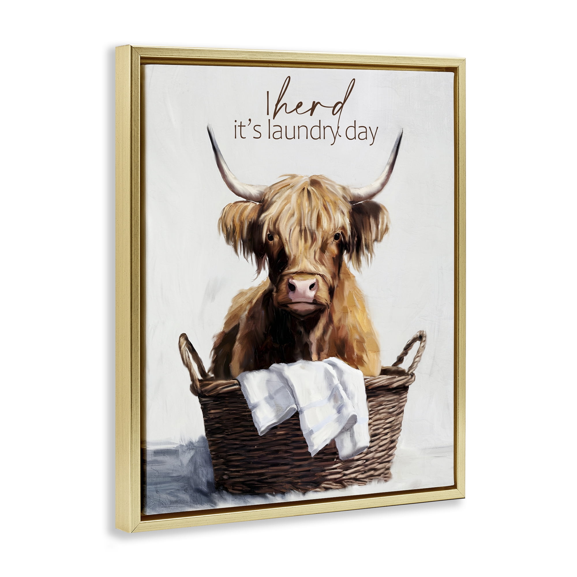 Herd It's Laundry Day Gold Framed Floater Canvas Wall Art, design by Kim Allen