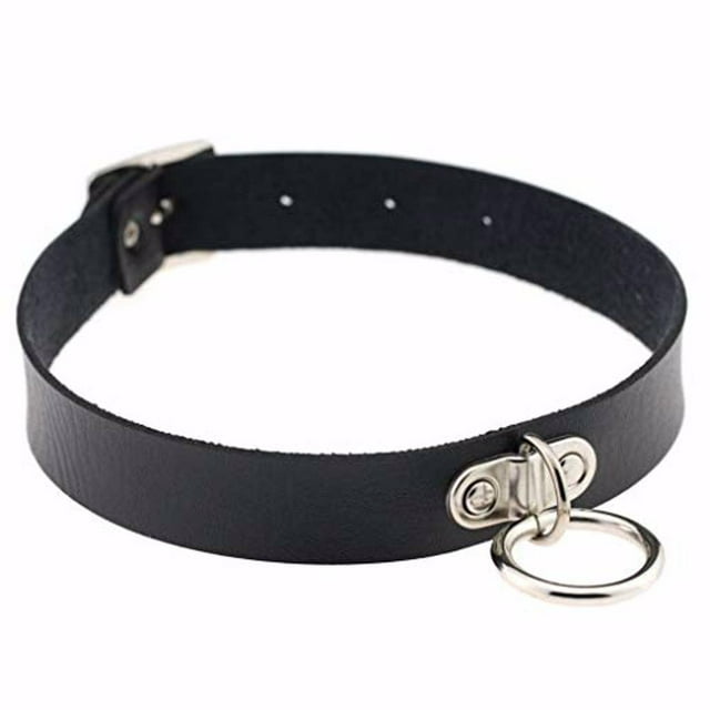 Ruiboury Ras du Cou O Anneau Rivet Punk Collier Court Facile à Assortir Ras du Cou en Cuir Réglable Chemises Filles Shorts Haut Date Anniversaire Noir