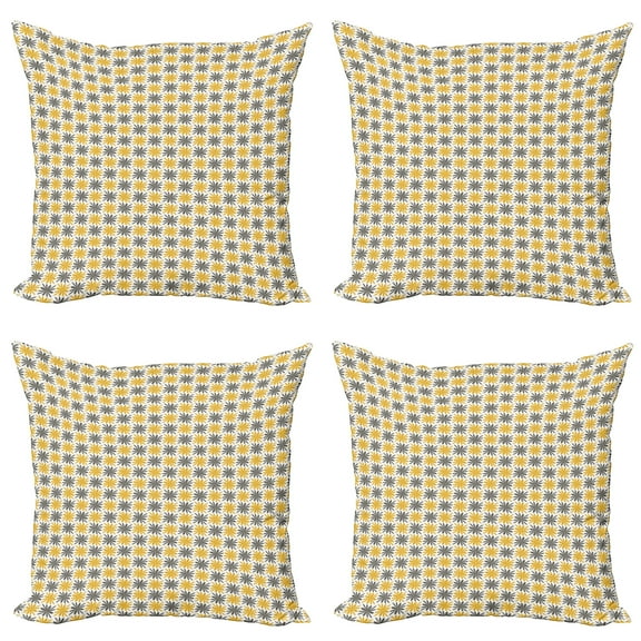 Ambesonne Flower Throw Pillow Cover 4 Pack, Simplistic Nature Growth, 18", Earth Yellow and Grey