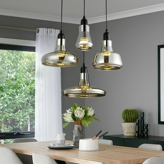 GMizon Irregular smoke gray glass chandelier, 4-head living room chandelier, dining room corridor lighting fixture