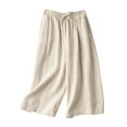 thumbnail image 2 of Capri Pants for Women 2025 Solid Color Elastic High Waist Wide Leg Casual Capris with Pockets Womens Cropped Pants, 2 of 7